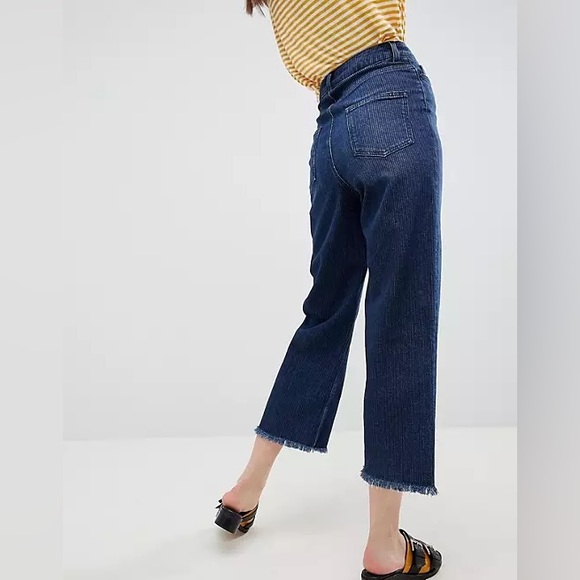 ASOS Design high waist raw hem cropped wide leg stretch jeans 🦋 blue striped - Picture 8 of 16